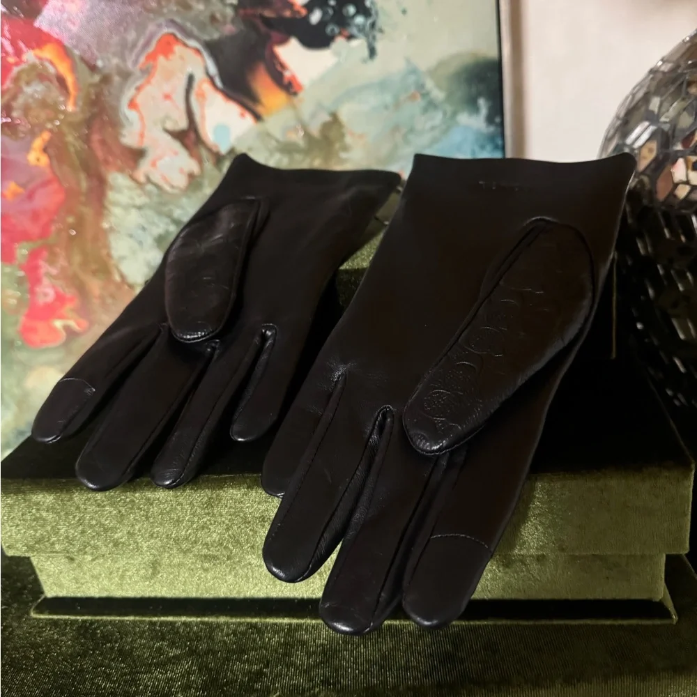 Coach Embossed Black Leather Gloves